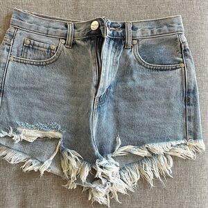 superdown Blue Frayed Jean Shorts